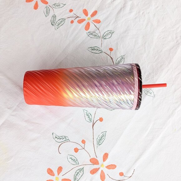 Starbucks Sunrise Swirl Cold Cup 24 oz Pearl Pink Orange Ombre Swirl NWOT - Picture 5 of 9